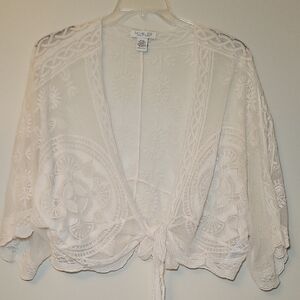 Rachel Zoe‎ Cream Lace Tie Front Women's Shawl Cardigan Boho Whimsical